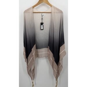 Rag And Bone Ombré Cover-Up Cape Shawl With Tassels One Size Tan Gray Luxury New